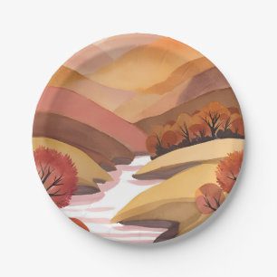 Prato De Papel Autumn Abode Paisagem em Aquarela de Folhagem de