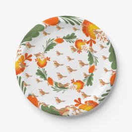 Prato De Papel Autumn Bird Folk Art