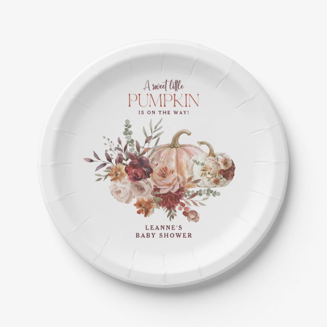 Prato De Papel Autumn Blooms 'a little pumpkin' Baby Shower (Frente)