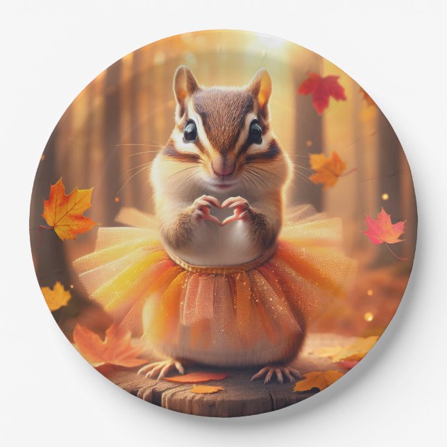 Prato De Papel Autumn Chipmunk Ballerina Dancer (Frente)