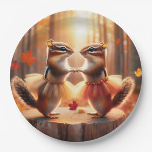 Prato De Papel Autumn Chipmunks Dancing