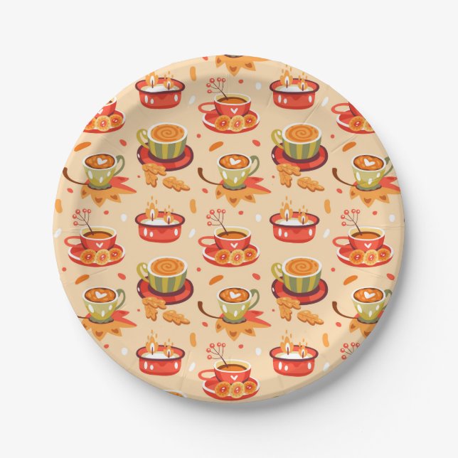 Prato De Papel Autumn Cozy Pumpkin Spice Placas (Frente)