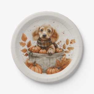 Prato De Papel Autumn Dachshund Dogs Pumpkin
