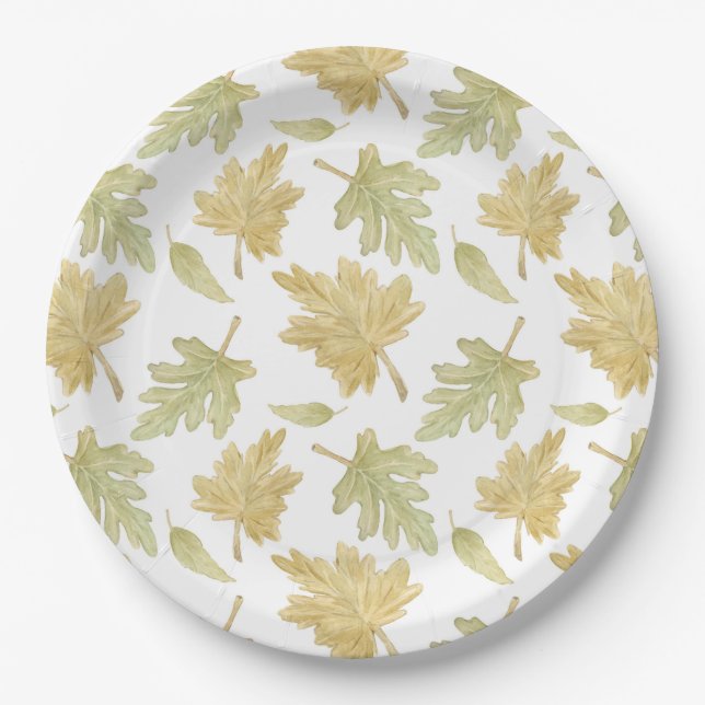 Prato De Papel Autumn Fall Leaf Watercolor Thanksgiving Pattern  (Frente)