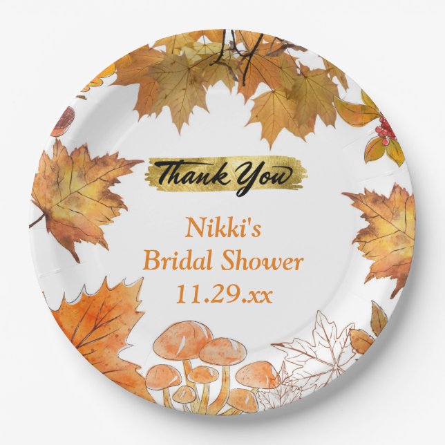 Prato De Papel Autumn Floral Wreath Pumpkin Dourado Obrigado (Frente)