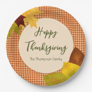 Prato De Papel Autumn Gingham - Placas de Ação de Graças