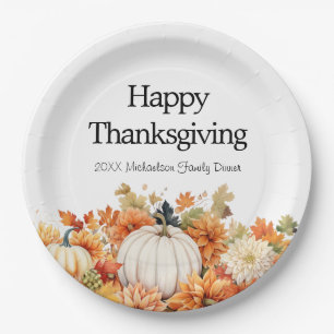 Prato De Papel Autumn Pumpkins Feliz Graças A Dar Seu Nome