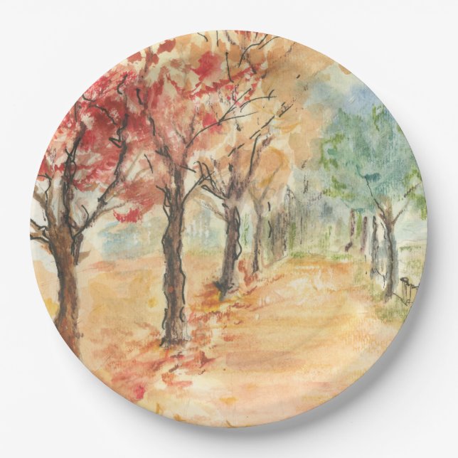 Prato De Papel Autumn Road design em Placas de Papel (Frente)