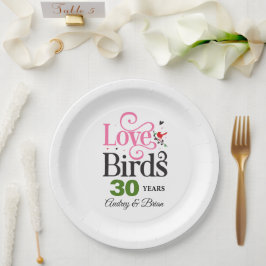 Prato De Papel Aves de Amar do 30 Anniversário Personalizadas