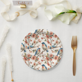 Prato De Papel Aves e Flores Vintage Watercolor