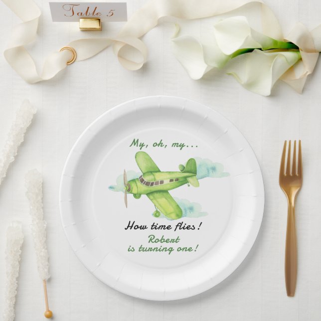 Prato De Papel Avião Meu Tempo Voa Viagem Primeiro Aniversário (Casamento)