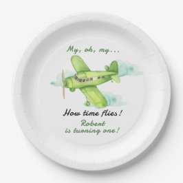 Prato De Papel Avião Meu Tempo Voa Viagem Primeiro Aniversário