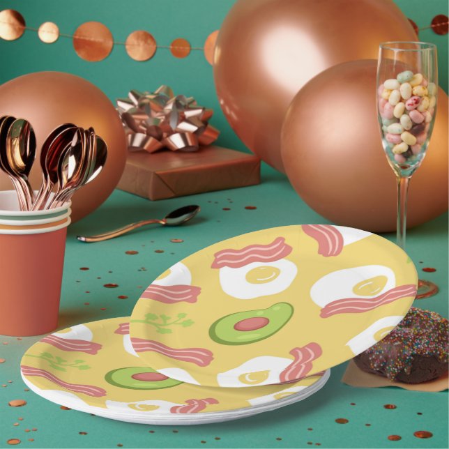 Prato De Papel Avocado desenhado À Mão, Bacon e Ovo (Múltiplo)