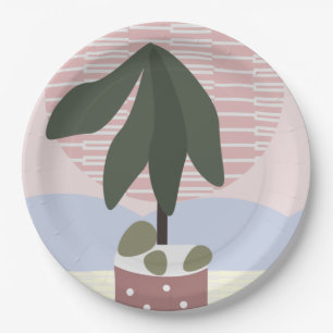 Prato De Papel Avocado Tree Blush Geométrico Suave Rosa Verde 