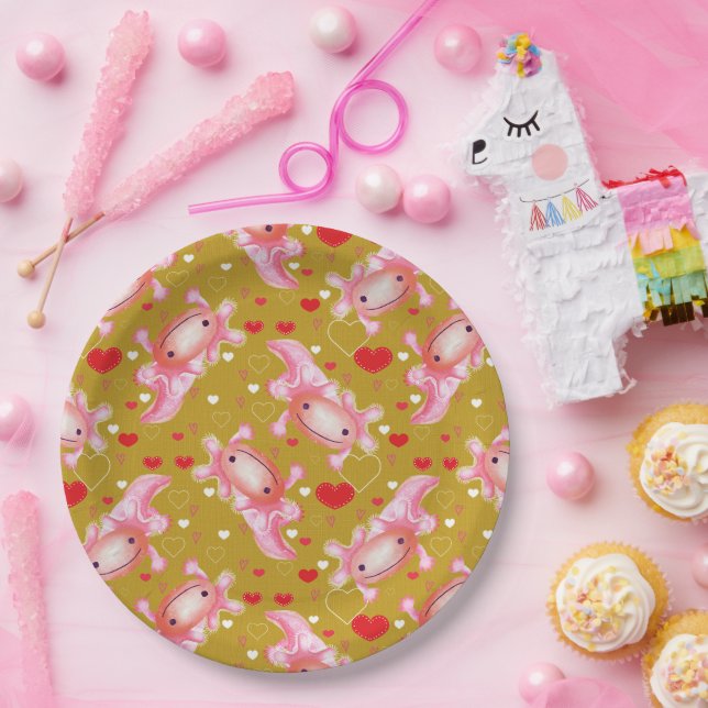 Prato De Papel Axolotl Amor mostarda  (Festa)