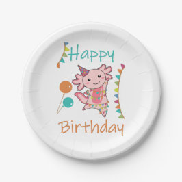 Prato De Papel Axolotl Deseja Feliz Aniversário Para Você, Axolot
