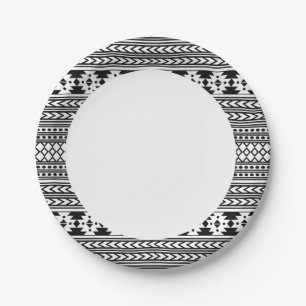 Prato De Papel Aztec, Tribal Preto E Branco