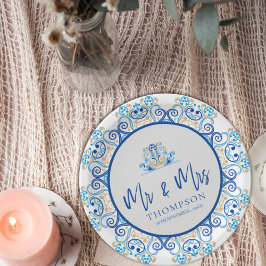 Prato De Papel Azul Amarelo Ornamental Sr. Festa de casamento