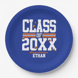 Prato De Papel Azul Ano de Classe de Graduação Laranja