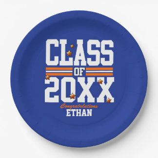 Prato De Papel Azul|Ano de Classe de Graduação Laranja