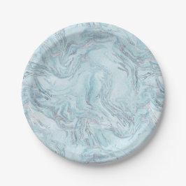 Prato De Papel Azul Aqua Silver Marble