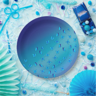 Prato de Papel Azul Borboletas Enfeitiçadas