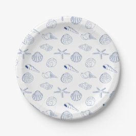 Prato De Papel Azul Branco Desenho Mão Branca Areia Verão da Prai