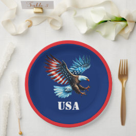 Prato De Papel Azul Branco Vermelho Patriótico Americano