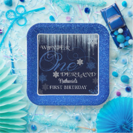 Prato De Papel Azul-brilhante Primeiro Aniversário Inverno ONEder
