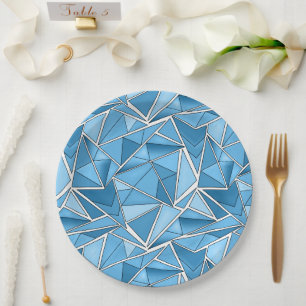 Prato De Papel Azul celeste e padrão de formas geométricas azuis