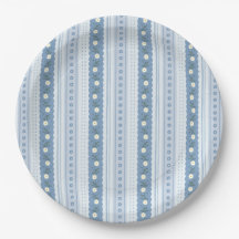 Azul Chambray Vintage Floral Listrado com Recorte