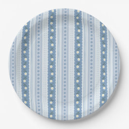 Prato De Papel Azul Chambray Vintage Floral Listrado com Recorte
