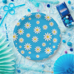 Prato De Papel Azul-Cinto Simples com Padrão Floral de Margarida 