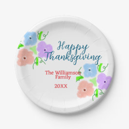 Prato De Papel Azul, cor-de-rosa feliz Ação de Graças adiciona fa