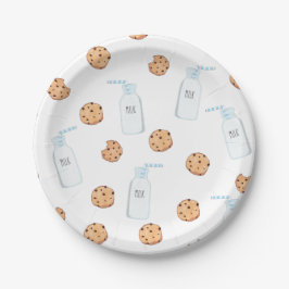 Prato de papel azul de aniversário Leite e Biscoit