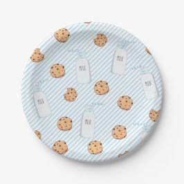Prato de papel azul de aniversário Leite e Biscoit