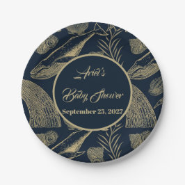 Prato De Papel Azul de Baleia Náutica Vintage