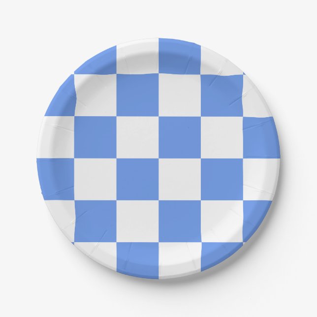 Prato De Papel Azul de Centáurea/ Xadrez Branco (Frente)
