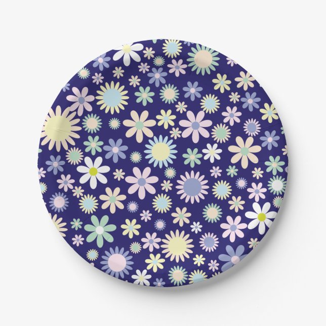 Prato De Papel azul de flor padrão (Frente)