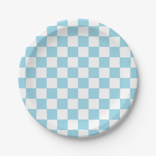 Prato De Papel Azul e branco pastel verificado (Frente)