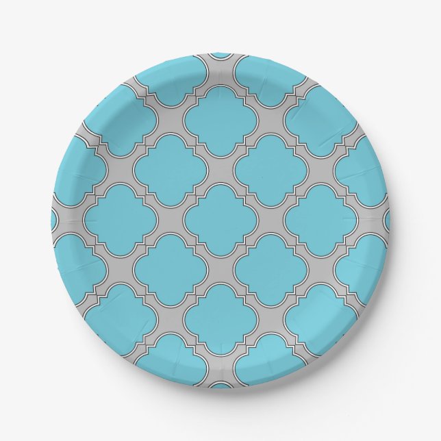Prato De Papel Azul e cinza de Quatrefoil (Frente)