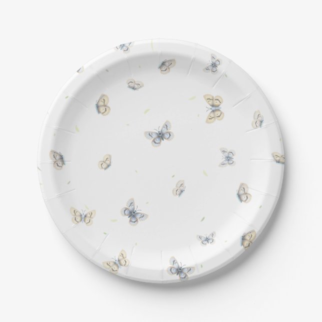 Prato De Papel Azul e Crème Borboletas Encantando a Fauna (Frente)