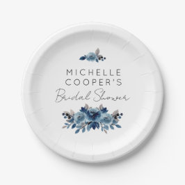 Prato De Papel Azul empoeirado minimalista e floral Marinho