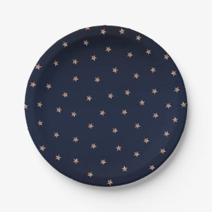 Prato De Papel Azul Escuro & Dourado Rosa Brilho Estrelas