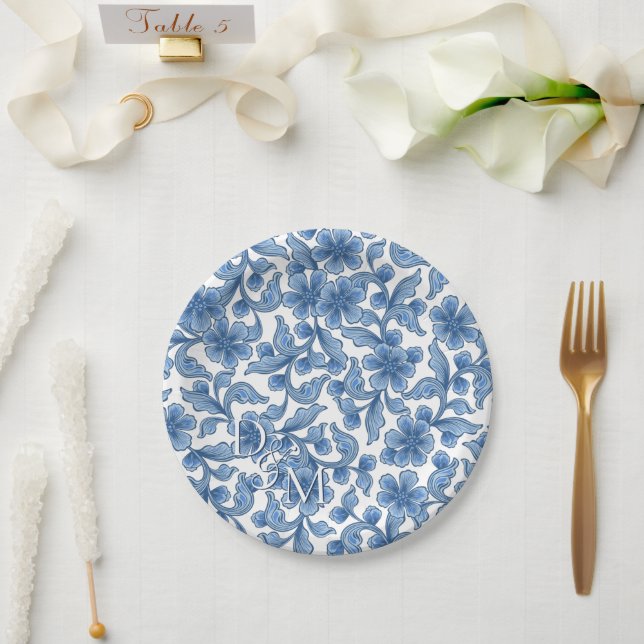 Prato De Papel Azul Floral (Casamento)