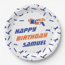 Prato De Papel Azul, Laranja Guerra de Dardos Feliz Aniversário, 