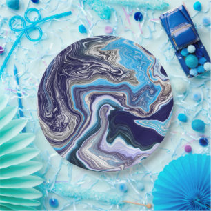 Prato De Papel Azul Marble Fluid Art Birthday