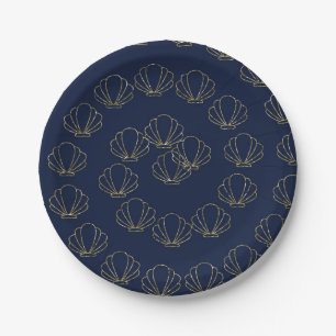 Prato De Papel Azul Marinho & Dourado Concha de Sereia Chá de Noi