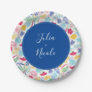 Prato De Papel Azul Marinho Rosa Selvagem Floresta Evergreen Casa