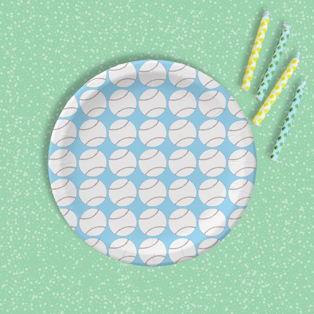 Prato de papel azul padrão de beisebol (Simple baseball pattern blue paper plate)